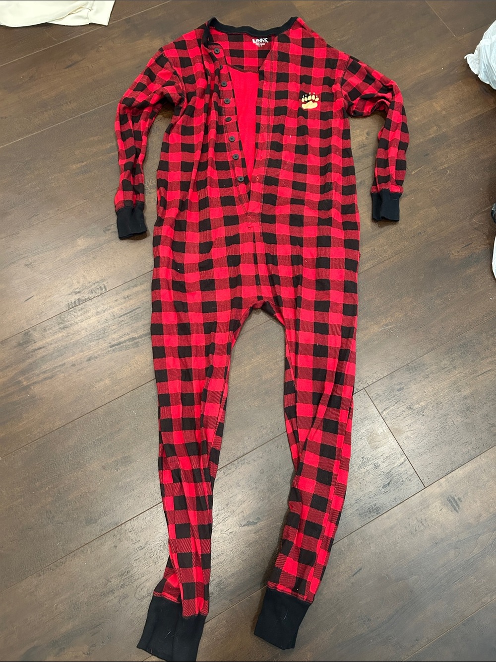 Red and black checkered onesie